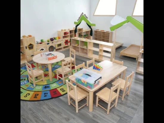 Venta completa de fábrica de China, muebles para sillas de jardín de infantes para niños, muebles de madera para bebés, mesas y sillas para preescolar, muebles para sillas de aula para estudiantes de escuela